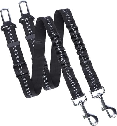 SnelShoppen - Verstelbare Honden Autogordel - Hondenriem met Schokabsorptie - Nylon Zwart - Ideaal voor Auto, Fietsen, Wandelen - 50cm tot 70cm