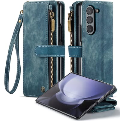 Geschikt Voor Samsung Galaxy Z Fold 6 Hoesje - Z Fold 6 Hoesje - Z Fold 6 Case - Backcover - Pu Leer - Met Polskoordje - Draadloos Opladen - Z Fold6 - Blauw