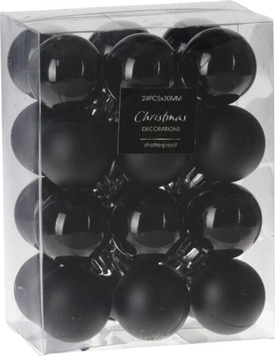 Christmas Decoration Mini kerstballen - 24x st - zwart - D3 cm - kunststof - kerstversiering - onbreekbaar