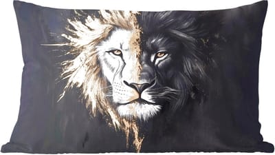 Sierkussens - Kussentjes Woonkamer - 60x40 cm - Leeuw - Gesplitst - Zwart - Lijn