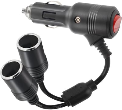 GELLDG 12V Sigarettenaansteker Verdeler - Auto Verlengkabel Met Schakelaar - 2 DC Uitgangen Voor GPS En Dashcam - 16AWG Koperen Kabel Met LED Indicator - Inclusief 15A Zekering - Geschikt Voor Auto En Boot - 0,2 Meter