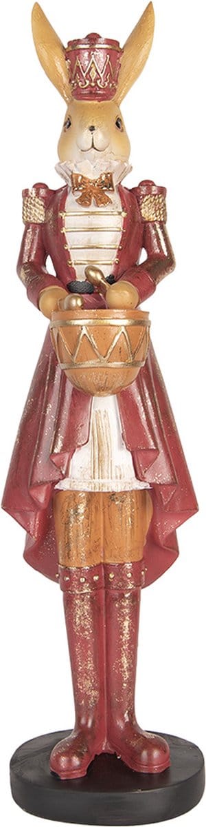 Clayre & Eef Decoratie Beeld Konijn 48 cm Beige Rood Kunststof