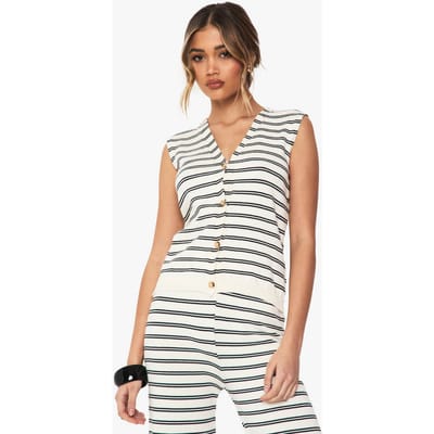 boohoo Dames Gebreide Superzachte Gestreepte Gilet | Mono | Maat: Small
