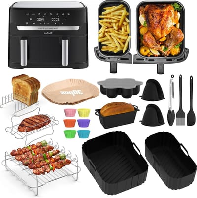 Accessoires voor Airfryer - Siliconen Bakvorm, Grillrooster, Muffinvorm, Keuken Tang, Bakpapier, 19-delige Set voor Gezond Koken en Bakken