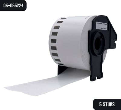 DULA Brother Compatible DK-N55224 - Doorlopende labelrol - 5 rollen - 54 mm x 30,5 m - Zwart op wit - Papier - Niet klevend