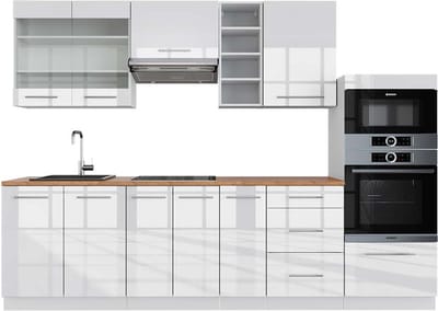 Vicco Fame-Line Complete keukeneenheid – 280 cm, WB Eik Wit hoogglans/wit