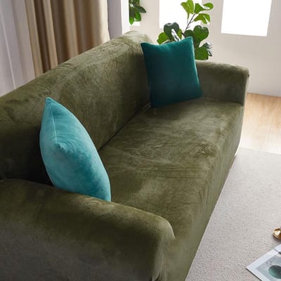 Bankhoezen Voor Woonkamer Elastisch Velours Pluche Effen Kleur Bankhoes L-Vormige Hoek Slipcover Fauteuilhoes Woondecoratie 2 Seater 145-185 cm