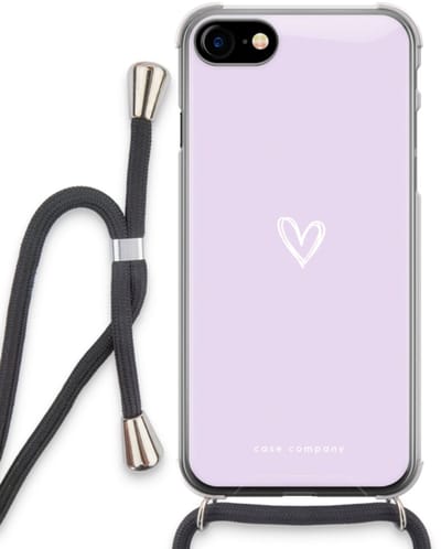 Case Company® - Hoesje met koord geschikt voor iPhone SE 2020 hoesje met Koord - Klein hartje paars - Telefoonhoesje met Zwart Koord - Bescherming aan alle Kanten en Over de Schermrand