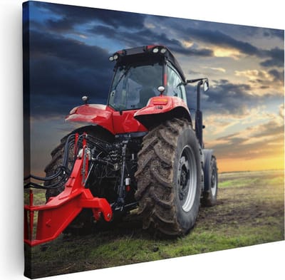 Artaza Canvas Schilderij Zonsondergang - 40x30 cm - Klein - Wanddecoratie Landschap - Muurdecoratie Tractor - Kamer Accessoires Boerderij