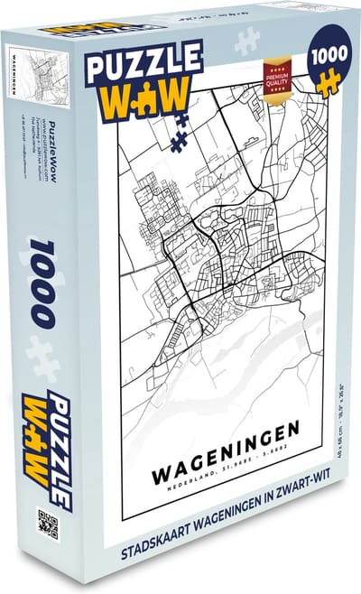 Puzzel Stadskaart Wageningen in zwart-wit - Legpuzzel - Puzzel 1000 stukjes volwassenen - Plattegrond