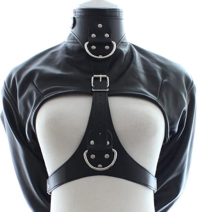Banoch - Open Breast Straight Jacket Black - pu Leer dwangbuis bondage - Zwart