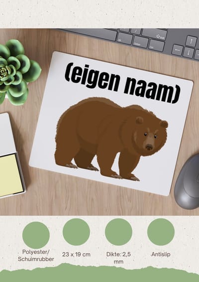 Akyol - grote beer met eigen naam Muismat - Beer - beren liefhebbers - iemand die houdt van beren - verjaardag - cadeau - kado - 23 bij 19 cm