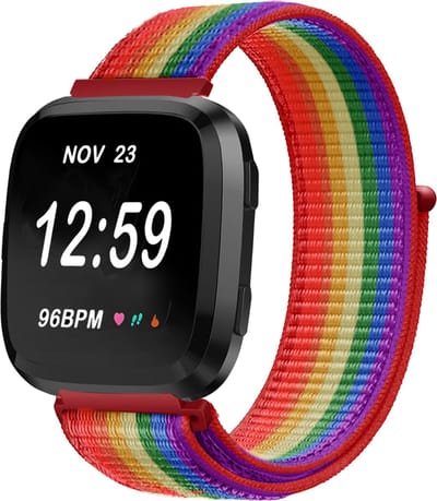 Nylon Smartwatch bandje - Geschikt voor Fitbit Versa / Versa 2 nylon bandje - regenboog - Strap-it Horlogeband / Polsband / Armband