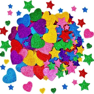 300 Gemengde Stickers – Zelfklevende Sterrenstickers – Hartvormige Afstudeerstickers – Kleurrijke Knutselstickers – Glitterstickers – Ideaal voor plakboeken, wenskaarten en woondecoratie
