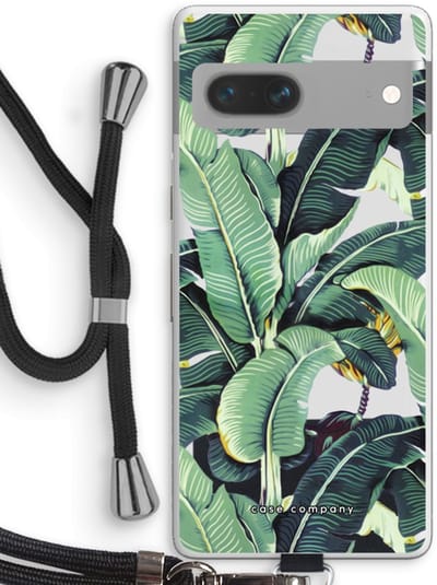 Case Company® - Hoesje met koord geschikt voor Google Pixel 7 hoesje met Koord - Bananenbladeren - Telefoonhoesje met Zwart Koord - Bescherming aan alle Kanten en Over de Schermrand