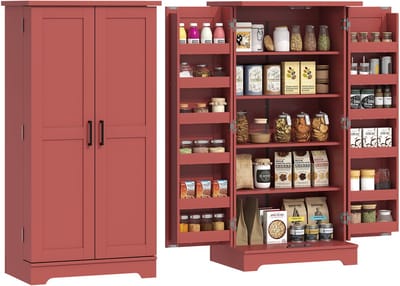 HOMCOM-Voorraadkasten - Hout - 60x40x120cm - Rood