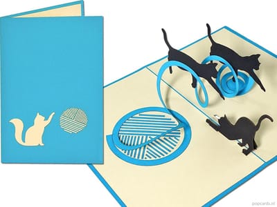 Popcards popupkaarten – Spelende zwarte Katten Poezen Dierendag Verjaardag Felicitatie Kattenliefhebbers pop-up kaart 3D wenskaart