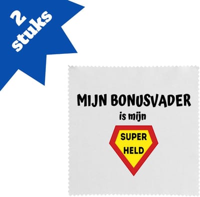 Akyol - mijn bonusvader is mijn superheld brillendoekjes - Papa - super bonusvader - vader cadeautjes - vaderdag - verjaardag - geschenk - kado - 17,8 bij 17,8 cm - 2 stuks
