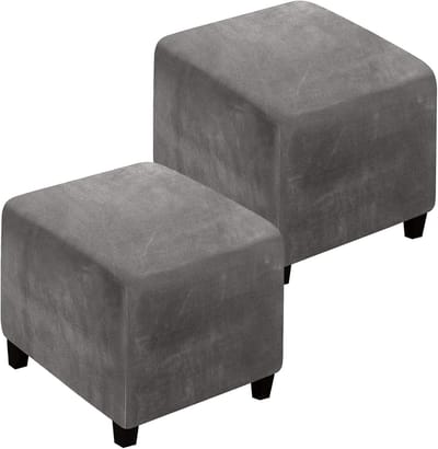 Poufhoezen Set - Voetenbank Overtrek - Meubels Beschermen - Zachte Velours Stof - 2 Stuks - Grijs