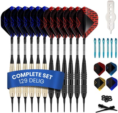 DartPro Dartpijlen - 12 delige set roze met uitgebreide reservepunten en flights - Softtip Dartpijlen 18 gram