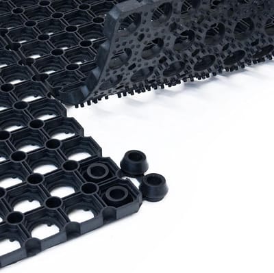 Verbindingsstuk Ringrubbermat - Mat Connector - Stabiele Verbinding Creëren - Robuust Natuurlijk Rubber - 7 x 7 cm - Zwart