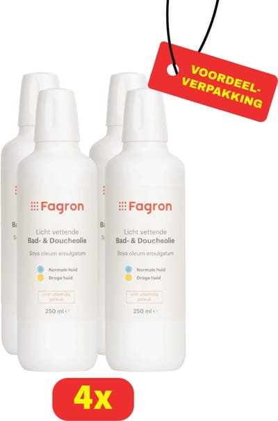 Fagron Licht Vettende Bad- en Doucheolie - Normale tot Droge Huid - 4 x 250ml - Voordeelverpakking