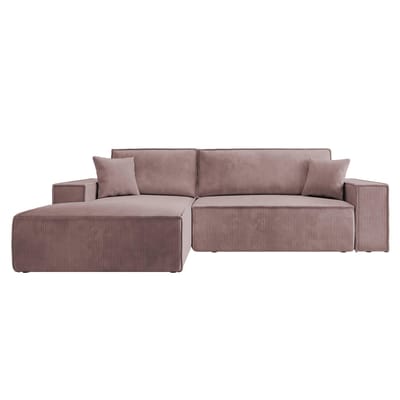 Selsey - Farese - Hoekbank met slaapfunctie - met beddengoedcontainer - L-vormig - Corduroy - Linkerkant - Roze