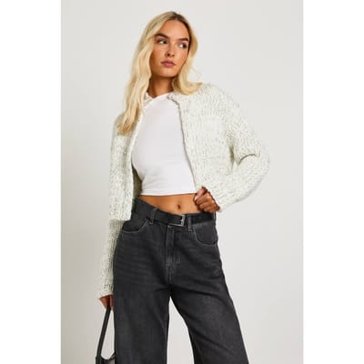 boohoo Dames Chunky Knit Marl Hoge Hals Cardigan | Creme | Maat: Medium