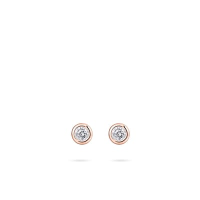 Gisser Jewels - Oorstekers E1001R - ros̩goud verguld zilver - witte stenen in gladomzetting - 5mm