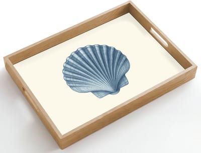 Dienblad hout 50x35 cm - Schootdienblad - Ribbels - Blauw - Schelp - Borrelplank rechthoek - Plateau dienbladen