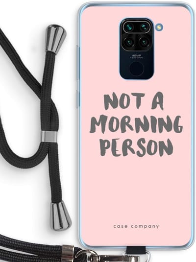 Case Company® - Hoesje met koord geschikt voor Xiaomi Redmi Note 9 hoesje met Koord - Morning person - Telefoonhoesje met Zwart Koord - Bescherming aan alle Kanten en Over de Schermrand