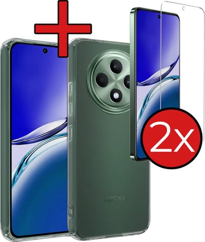 Hoesje - Met 2x Screenprotector - Geschikt voor Oppo Reno 12 F - Sterk & Shockproof - Telefoon Hoes - Back Cover - Siliconen Case - Telefoonhoes - Transparant
