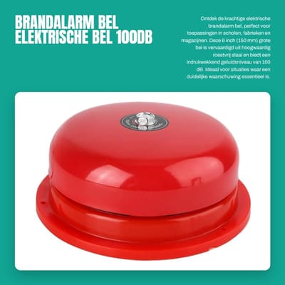 Dailygoods - Brandalarm Bel - Elektrische Bel 100dB - Rood - Geschikt voor School en Fabriek - 6 Inch - Ideaal voor Alarm en Waarschuwing