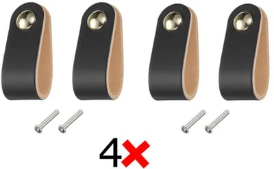 Actie4you® - Leren Handgrepen – Meubelgreep – Handvaten Kast – Keukengreep – Ladegreep – Leren Lus – Incl. Schroeven - Set van 4 – Buffel Leer – Zwart
