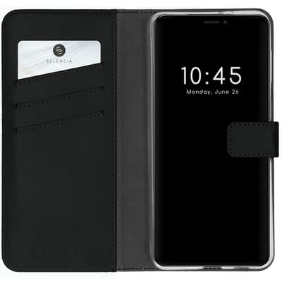 Selencia Hoesje - Geschikt voor Apple iPhone 13 Pro - Echt Lederen Bookcase - Zwart
