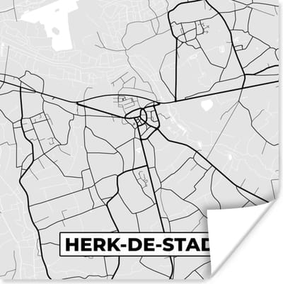 Poster Stadskaart – Plattegrond – België – Zwart Wit – Herk de Stad – Kaart - 100x100 cm XXL