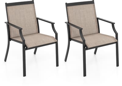 COSTWAY Set van 2 tuinstoelen, terrasstoelen met breed zitvlak en ademende zitting, balkonstoelen, outdoorstoelen, belastbaar tot 150 kg, voor tuin, balkon, zwembad, koffie