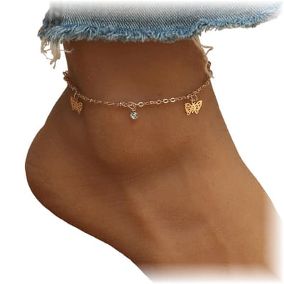 Fako Bijoux® - Enkelbandje - Enkelsieraad - Vlinders & Strass - Goudkleurig