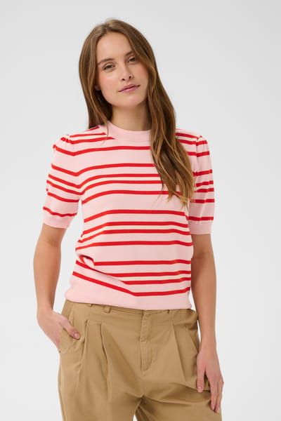Saint Tropez PilaSZ SS Pullover Dames Trui - Chalk Pink Red Multi Stripe