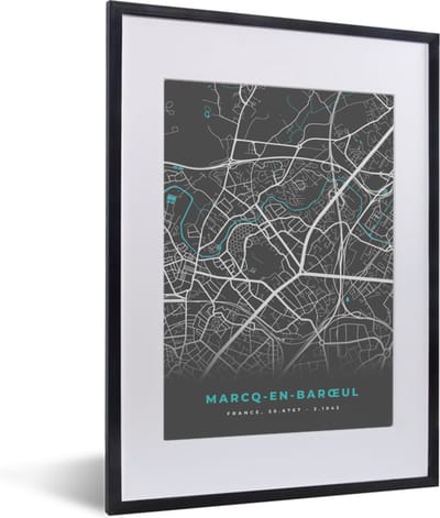 Fotolijst incl. Poster - Marcq-en-Barœul - Stadskaart - Kaart - Plattegrond - Frankrijk - 30x40 cm - Posterlijst