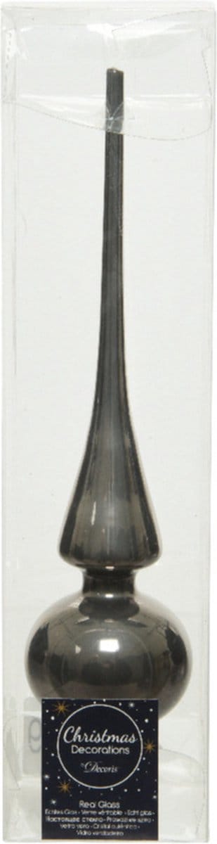 Decoris Kerstboom piek - antraciet grijs - glas - glans - 26 cm - kerstpiek - kerstversiering