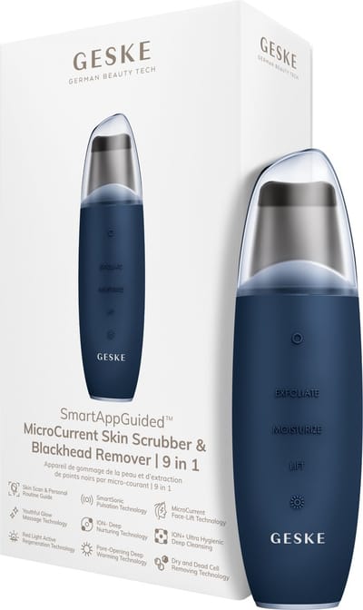 GESKE | SmartAppGuided™ MicroCurrent Skin Scrubber & Blackhead Remover | 9 in 1 | Tools huidverzorging | Gezichtsreiniging | Anti-aging en reiniging | Professionele facelift | Mee-eter verwijderaar