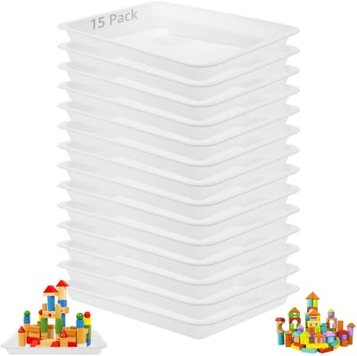 Rechthoekig Dienblad - Duurzaam kunststof - 15 stuks - Wit - 34 x 25 x 3 cm
