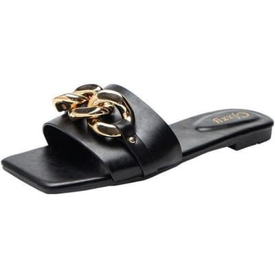 Slippers Kleine vierkante kop Metalen gesp Comfortabel en eenvoudig Vakantie Strand Vrije tijd Grote platte pantoffels Dames 38 gray