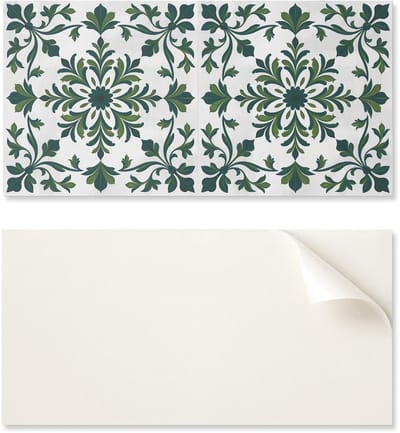 Zelfklevend vinylpaneel met print voor de badkamer, 100x50 cm, plantenpatroon met ornamenten.