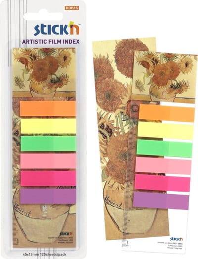 Stick’n Boekenlegger - Van Gogh sunflowers - 120 index tabs - Liniaal