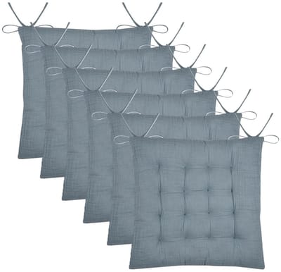 Stof Textile stoelkussen Coline - 6x - ijsblauw - 38 x 38 x 4 cm - touwtjes sluiting - zitkussens - binnen/buiten