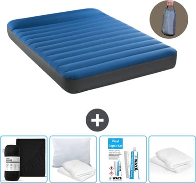 Intex Luchtbed - Twijfelaar - 137 x 191 x 22 cm - Blauw - Inclusief pomp - Hoeslaken - Kussen - Reparatieset en Kussenbeschermer