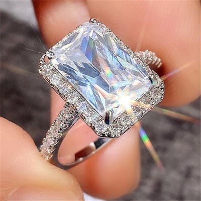 Sterling Luxe Vierkante Zirkonia Kristal Trouwringen voor Vrouwen Mode Beknopt Verlovingssieraden Geschenken 9 white