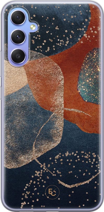 Hoesje geschikt voor Samsung Galaxy A34 - Abstract Terracotta - Soft Case - TPU - Print - Blauw - ELLECHIQ